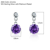 925 Silver Small Purple CZ Stones Drop Earrings Girls Kids Jewelry