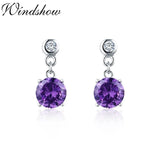 925 Silver Small Purple CZ Stones Drop Earrings Girls Kids Jewelry
