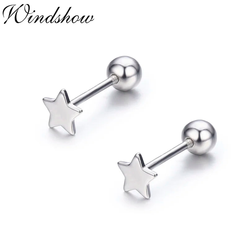 925 Silver Star Stud Earrings Screw Back