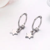 925 Silver Star Charms Hoops Earrings for Girls
