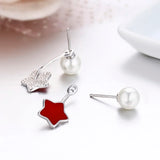 925 Silver Star & Faux Pearl Front-Back Stud Earrings Girls Jewelry