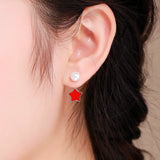 925 Silver Star & Faux Pearl Front-Back Stud Earrings Girls Jewelry
