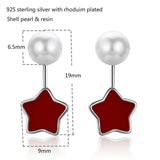 925 Silver Star & Faux Pearl Front-Back Stud Earrings Girls Jewelry