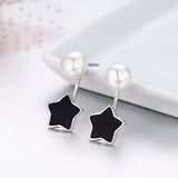 925 Silver Star & Faux Pearl Front-Back Stud Earrings Girls Jewelry