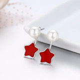 925 Silver Star & Faux Pearl Front-Back Stud Earrings Girls Jewelry