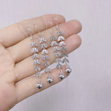 925 Silver Tassel Long Earrings Modern Women Wheat Leaf Piercing Hanging