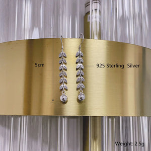 925 Silver Tassel Long Earrings Modern Women Wheat Leaf Piercing Hanging