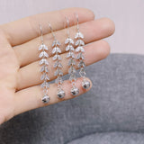 925 Silver Tassel Long Earrings Modern Women Wheat Leaf Piercing Hanging