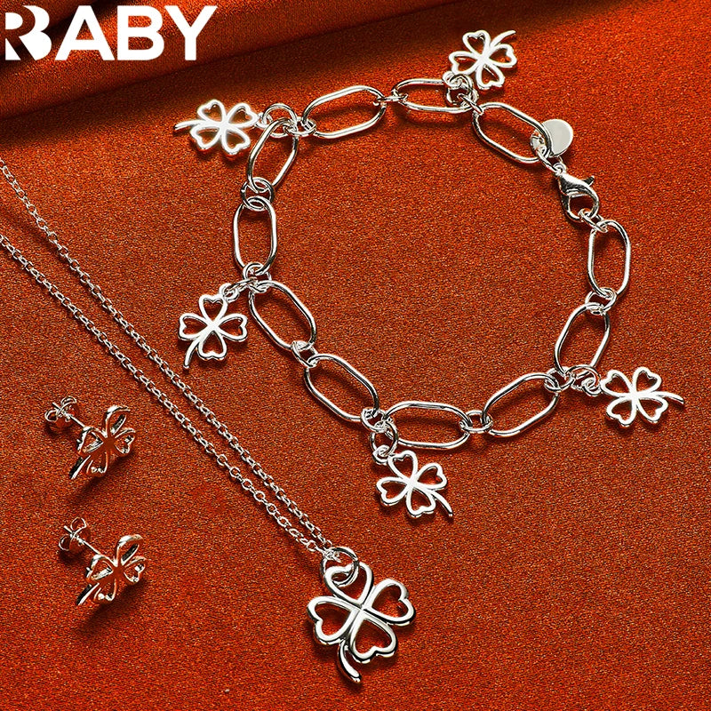 925 Silver Wedding Heart Clover Jewelry Set