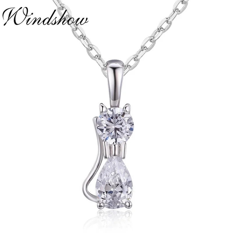 925 Silver CZ Gatos Cat Charms Undertale Necklace Jewelry Women Girls