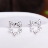 925 Silver Women Stud Earrings Crystal 5mm Pearl or Round Bead