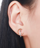 925 Silver Yellow Moon Kitty Cat Stud Earrings For Girls Kids