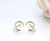 925 Silver Yellow Moon Kitty Cat Stud Earrings For Girls Kids