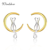 925 Silver Yellow Moon Kitty Cat Stud Earrings For Girls Kids