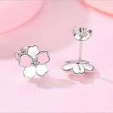 925 Silver Cherry Blossoms Flower Pink CZ Stud Earrings Set