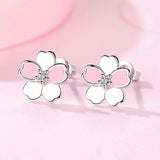 925 Silver Cherry Blossoms Flower Pink CZ Stud Earrings Set