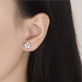 925 Silver Cherry Blossoms Flower Pink CZ Stud Earrings Set