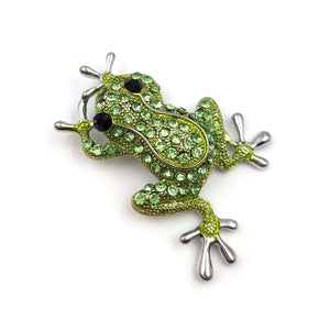 Frog Brooch Silver Plated Rhinestone Lapel Pin Charm
