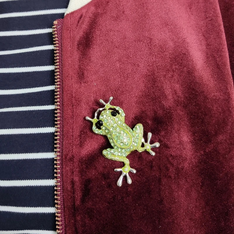 Frog Brooch Silver Plated Rhinestone Lapel Pin Charm