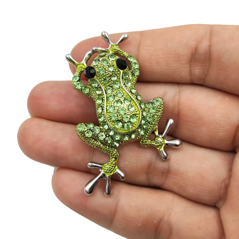 Frog Brooch Silver Plated Rhinestone Lapel Pin Charm