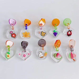 Animal Fruit Resin Earrings Geometric Love Heart Pendant DIY Jewelry