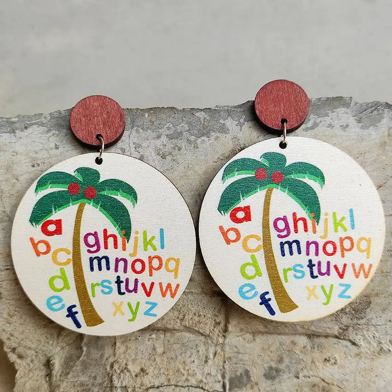 Animal Letter Cartoon Wood Earrings for Women Teacher Student School Jewelry