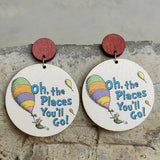 Animal Letter Cartoon Wood Earrings for Women Teacher Student School Jewelry