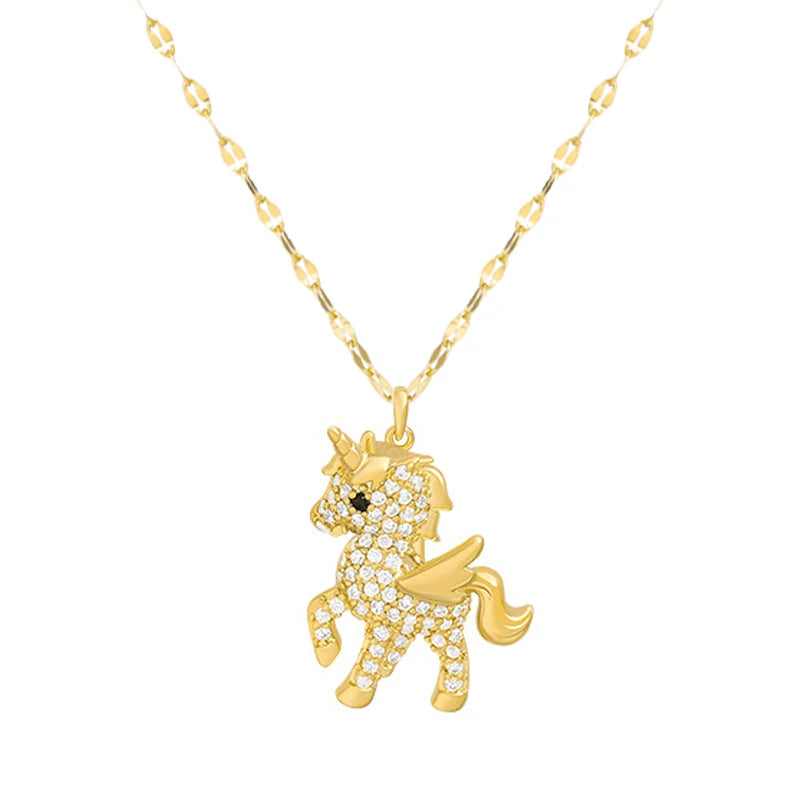 Unicorn Pendant Necklace Rhinestone Horse Chain Party Jewelry Gift