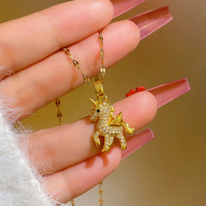 Unicorn Pendant Necklace Rhinestone Horse Chain Party Jewelry Gift