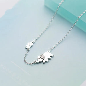 925 Silver Double Rhinestone Elephant Necklace For Women