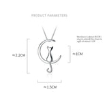 925 Sterling Silver Moon Cat Pendant Necklace for Women Girls