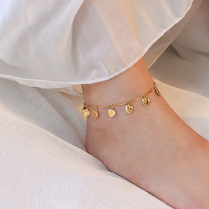 Stainless Steel Heart Charm Anklet Bracelet Women Adjustable Jewelry