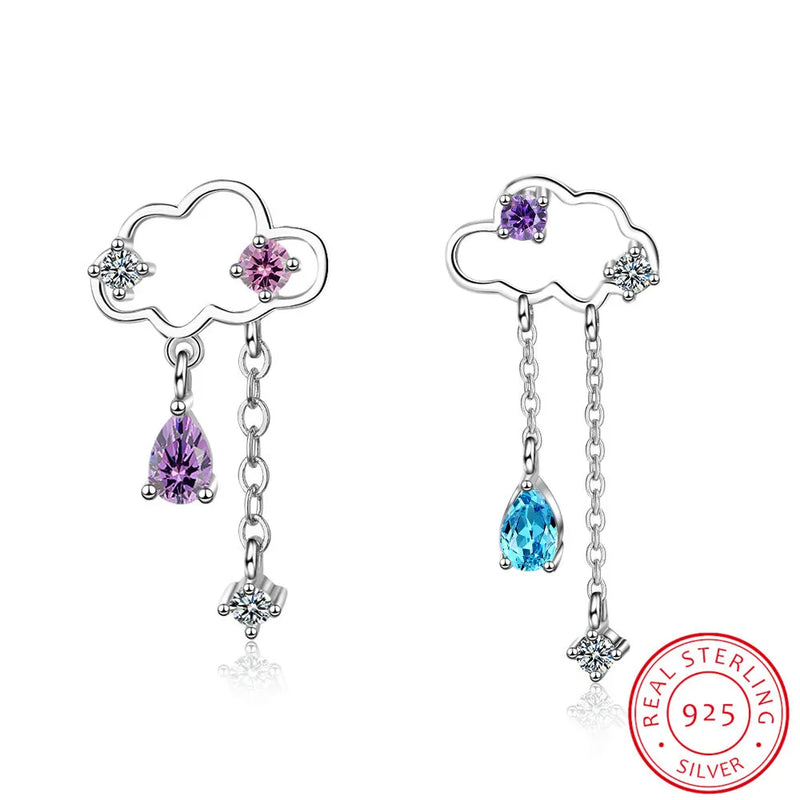 Asymmetric Cloud Earrings 925 Sterling Silver Tassel Earring