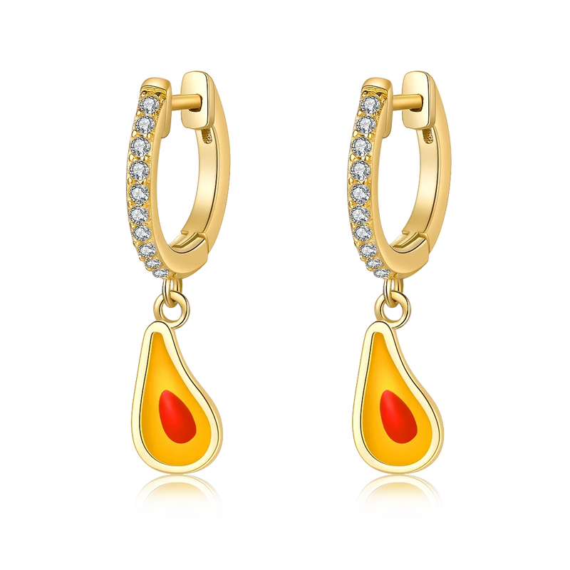 Avocado Fruit Hoop Earrings Sterling Silver Zircon Ear Jewelry