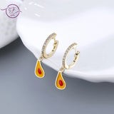 Avocado Fruit Hoop Earrings Sterling Silver Zircon Ear Jewelry