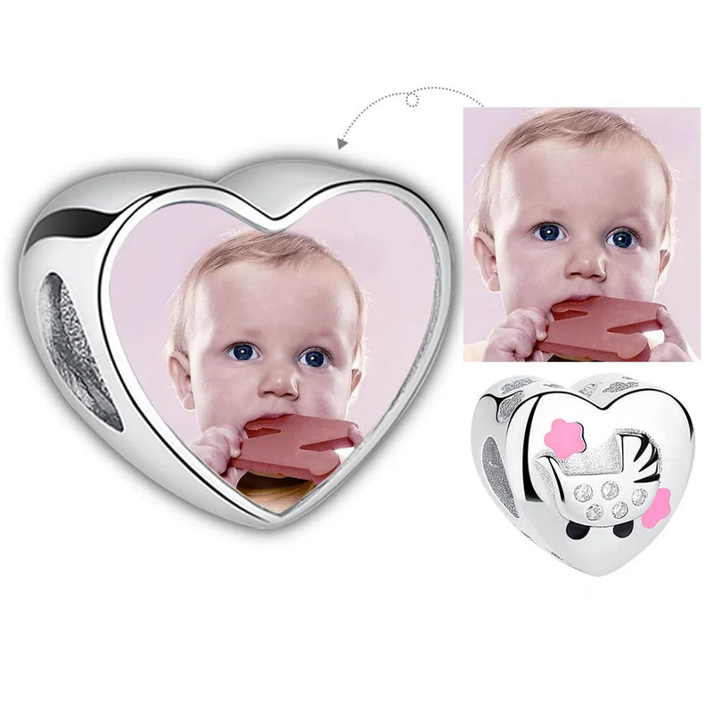 Pink Flower Charms Photo Crystal Beads Baby Cart Pattern