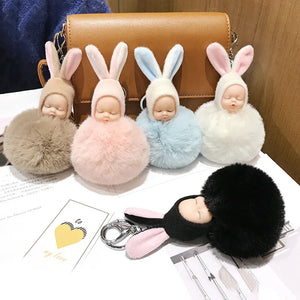 Baby Rabbit Fluffy Plush Keychain Pink Gift