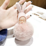 Baby Rabbit Fluffy Plush Keychain Pink Gift