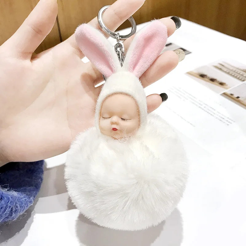 Baby Rabbit Fluffy Plush Keychain Pink Gift