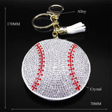 Tennis Ball Crystal Keychain w/ Tassel, Sport Fan Jewelry Gift