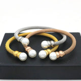 Stainless Steel Mesh Pearls Bracelet