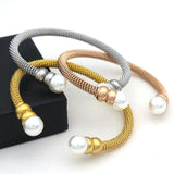 Stainless Steel Mesh Pearls Bracelet