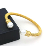 Stainless Steel Mesh Pearls Bracelet