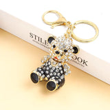 Bear Crystal Rhinestone Enamel Keychain Cartoon Teddy Drip Oil Pendant Keyring