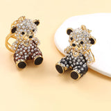 Bear Crystal Rhinestone Enamel Keychain Cartoon Teddy Drip Oil Pendant Keyring