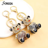 Bear Crystal Rhinestone Enamel Keychain Cartoon Teddy Drip Oil Pendant Keyring