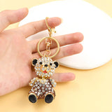Bear Crystal Rhinestone Enamel Keychain Cartoon Teddy Drip Oil Pendant Keyring
