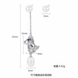 925 Sterling Silver Bear Earrings with Natural Pearl - Asymmetric Women Jewelry