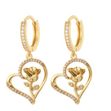 Boho Bear Heart Hoop Earrings Micro Pave CZ Crystal Jewelry