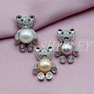 Bear Pendant Freshwater Pearl Silver Pendant Necklace Girl Gift